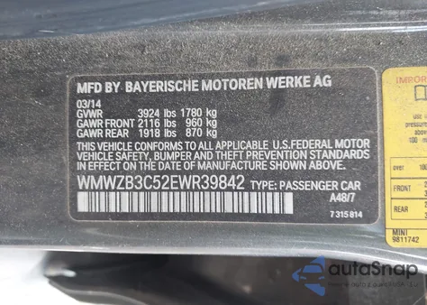 2014 Mini Countryman Cooper из США, поврежденный, VIN WMWZB3C52EWR39842